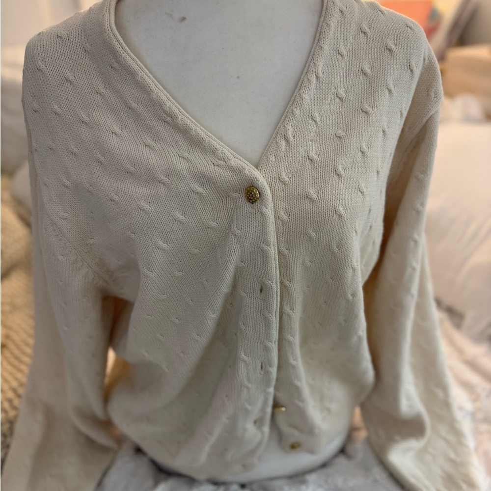 Vintage Izod  Women's Cream Textured Cardigan